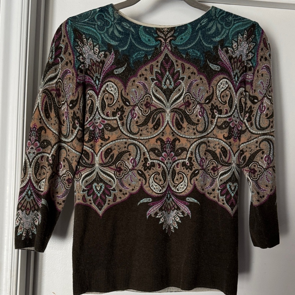 Cashmere Talbots Multicolor Paisley Crew Neck Sweater